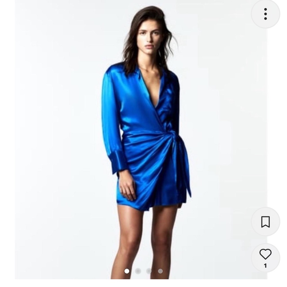 Blue Satin Wrap Mini Dress